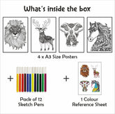 Doodle Coloring Kit - 4 *A3 Size Posters - Animals - EKT3713